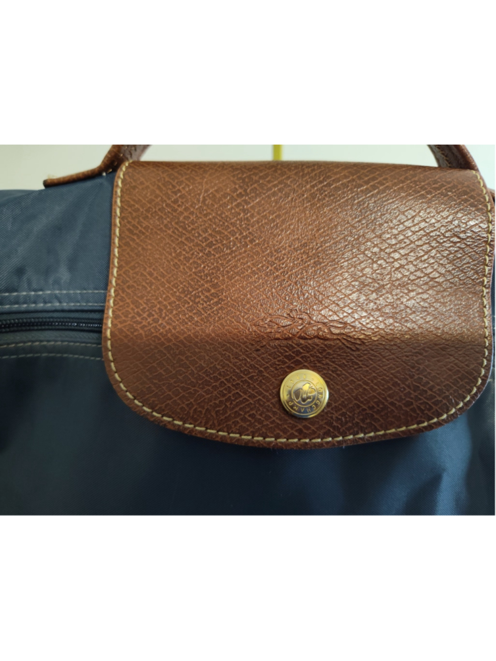 Women's Longchamp Le Pliage Tote Bag One Size Navy and Brown - Picture 2 of 11